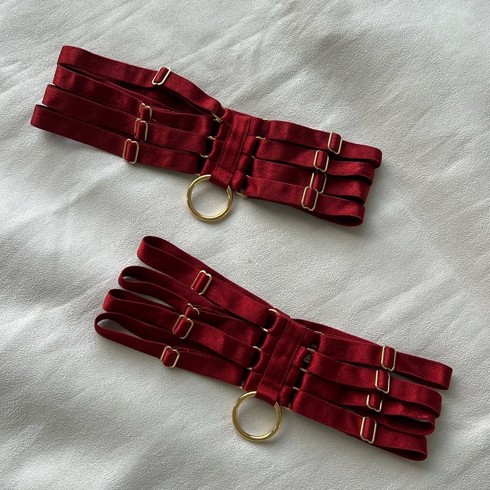 Bordelle signature webbed garters in burnt red